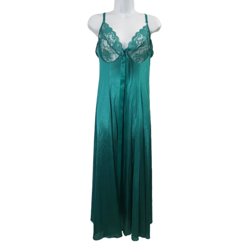 Vintage Teal Slip and Sheer Robe Set - Picture 5 of 15